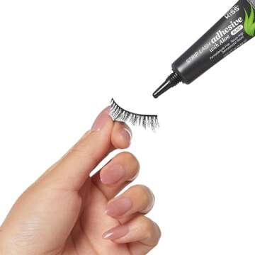 KISS Black Strip Lash Adhesive with Aloe, Dermatologist Tested, Formaldehyde Free, Non-Irritant, Contact Lens Friendly, Secure Hold, Contains Latex, with Control Nozzle Tip, 0.24 Ounce