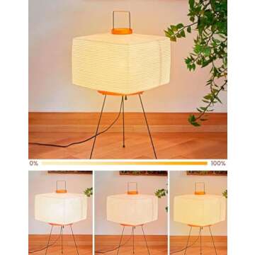 Nogy Japanese Floor Lamp - Square Lamp, Inspired Paper Lantern Lamp, Lamp with Soft Ambient Light (Square, Dimmable Warm White)