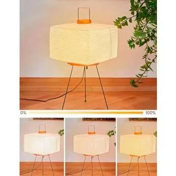Nogy Japanese Floor Lamp - Square Lamp, Inspired Paper Lantern Lamp, Lamp with Soft Ambient Light (Square, Dimmable Warm White)