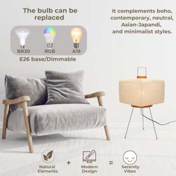 Nogy Japanese Floor Lamp - Square Lamp, Inspired Paper Lantern Lamp, Lamp with Soft Ambient Light (Square, Dimmable Warm White)