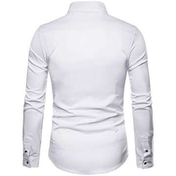 ZEROYAA Men's Embroidery Rose Design Slim Fit Long Sleeve Dress Shirts/Prom Performing Shirts ZHCL15 White Small