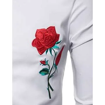 ZEROYAA Men's Embroidery Rose Design Slim Fit Long Sleeve Dress Shirts/Prom Performing Shirts ZHCL15 White Small