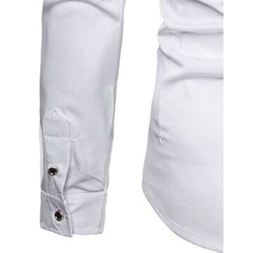 ZEROYAA Men's Embroidery Rose Design Slim Fit Long Sleeve Dress Shirts/Prom Performing Shirts ZHCL15 White Small