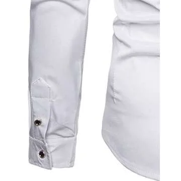 ZEROYAA Men's Embroidery Rose Design Slim Fit Long Sleeve Dress Shirts/Prom Performing Shirts ZHCL15 White Small