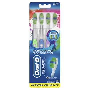 Oral-B Indicator Color Collection Toothbrushes, Soft - 4 Pack for Gentle Oral Care