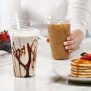 Comfy Package [20 oz. - 50 Sets Clear Plastic Cups With Strawless Sip-Lids