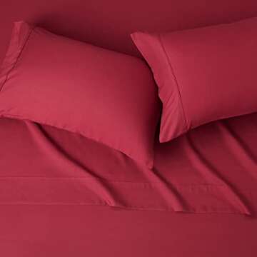 AmazonBasics Microfiber Sheet Set, Queen, Burgundy