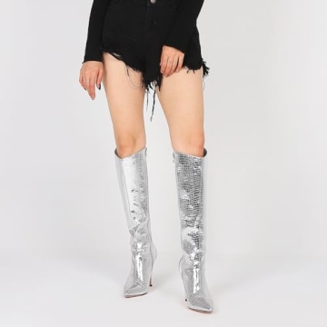 Ancomafio Metallic Knee High Boots - Fashionable Stiletto Heels
