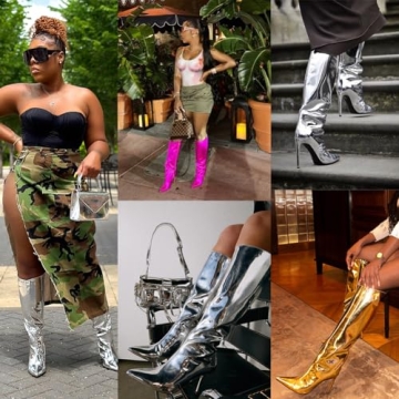 Ancomafio Metallic Knee High Boots - Fashionable Stiletto Heels