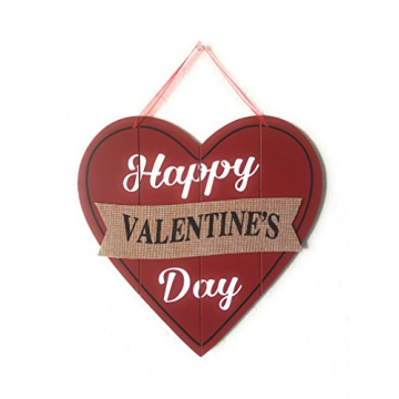 Happy Valentine's Day Heart Wooden Wall Decoration, Heart-shaped Red Wood & Burlap Decor, Valentine'...