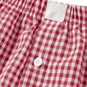 Women's Lounge Shorts Cute Soft Elastic Low Waist Plaid Print Button Front Pajama Bottoms Boxer Shorts Sleepwear Red