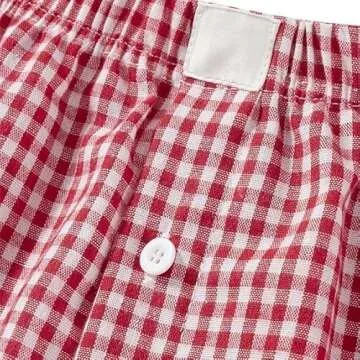 Women's Lounge Shorts Cute Soft Elastic Low Waist Plaid Print Button Front Pajama Bottoms Boxer Shorts Sleepwear Red