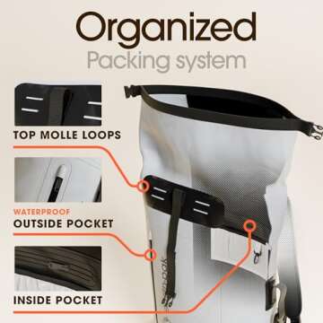 Earth Pak Waterproof Backpack - Heavy Duty Hiking Backpack - Roll-Top Closure Bag - Cushioned Dry Bag Waterproof Phone Case