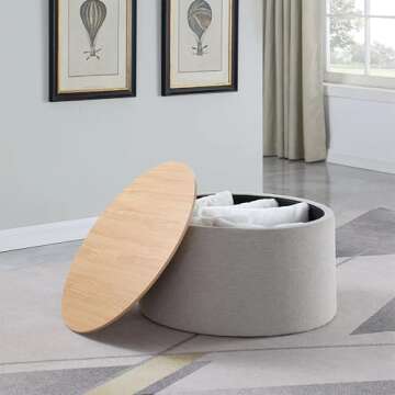 HomePop Storage Ottoman Wood Grain Top in Light Gray