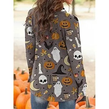 Women's Halloween Pumpkin Cat Print Cardigan - Cozy Chic