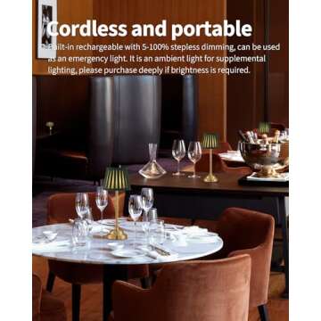 KDG Cordless LED Table Lamp Set of 2, Portables Fabric Shade Desk Lamps, 5000mAh Rechargeable Batter...