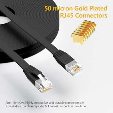 Cat 6 Ethernet Cable 50 ft, Outdoor & Indoor, 10Gbps Support Cat8 Cat7 Network, Heavy Duty Flat Inte...
