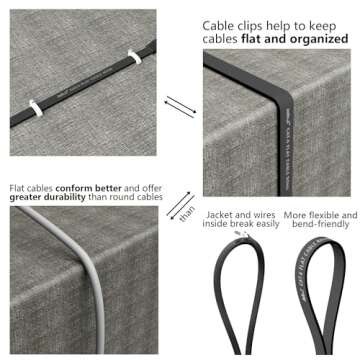 Cat 6 Ethernet Cable 50 ft, Outdoor & Indoor, 10Gbps Support Cat8 Cat7 Network, Heavy Duty Flat Internet LAN Patch Cord, Fast Speed Weatherproof Cable with Clips for Router, Modem, PS4/5, Xbox, Black