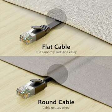 Cat 6 Ethernet Cable 50 ft, Outdoor & Indoor, 10Gbps Support Cat8 Cat7 Network, Heavy Duty Flat Internet LAN Patch Cord, Fast Speed Weatherproof Cable with Clips for Router, Modem, PS4/5, Xbox, Black