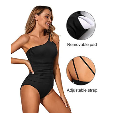Holipick One Shoulder Tummy Control Swimsuit Women
