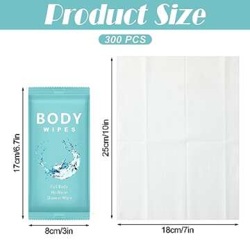 Treela 300 Pcs Large Body Wipes Individually Wrapped Bath Wipes for Adults Bathing No Rinse Shower B...
