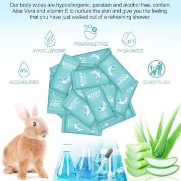 Treela 300 Pcs Large Body Wipes Individually Wrapped Bath Wipes for Adults Bathing No Rinse Shower Bulk Deodorant for Homeless Personal Cleansing Wipes for Travel Gym(7.09" X 9.84",Blue)