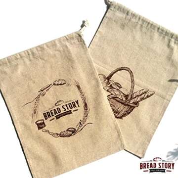 Natural Linen Bread Bags - 2-Pack Large 11 x15 in (30 cm x 40 cm) Ideal for Homemade Bread, Reusable...