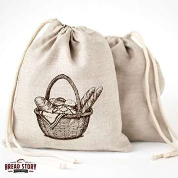 Natural Linen Bread Bags - 2-Pack Large 11 x15 in (30 cm x 40 cm) Ideal for Homemade Bread, Reusable Food Storage, Housewarming, Wedding Gift, Storage for Artisan Bread - Bakery & Baguette Bag