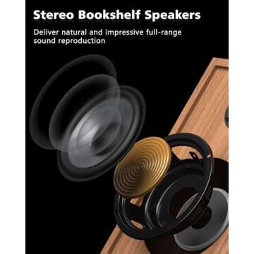 Record Player Vinyl Bluetooth Turntable with 36 Watt Stereo Bookshelf Speakers, Hi-Fi System with Magnetic Cartridge, USB Recording and Auto Stop