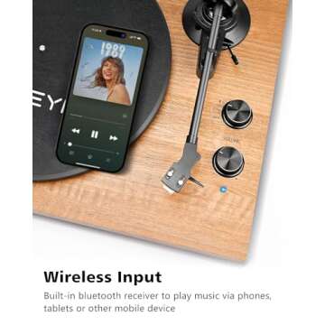 Record Player Vinyl Bluetooth Turntable with 36 Watt Stereo Bookshelf Speakers, Hi-Fi System with Magnetic Cartridge, USB Recording and Auto Stop