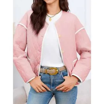 Tankaneo Womens Quilted Jackets Lightweight Packable Puffer Coat Collarless Button Down Winter Outerwear