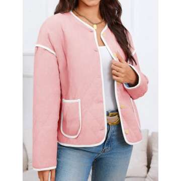 Tankaneo Womens Quilted Jackets Lightweight Packable Puffer Coat Collarless Button Down Winter Outerwear