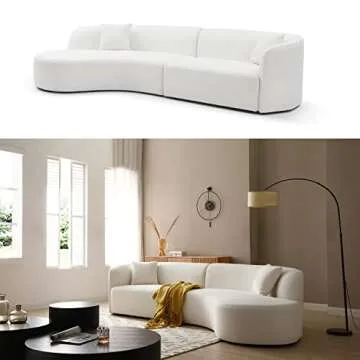 JUSTONE 126" Luxury Modern Style Curved Sofa, L-Shape Upholstery Curved Sofa with 2 Pillows,5-Seat Sofa Couch for Apartment,Living Room (Left-Facing,Light Cream)…