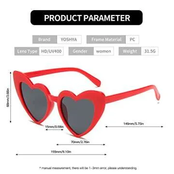 YOSHYA Heart Shaped Sunglasses UV400 Protection Fashion