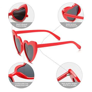 YOSHYA Clout Goggle Heart Sunglasses Vintage Cat Eye Mod Style Retro Kurt Cobain Glasses (Red Grey + White Grey)