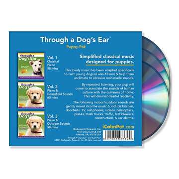 iCalmPet | Through a Dog's Ear: Puppy Pak | 3-CD Box Set | 3-hrs | Includes calming music, household, and outdoor sounds