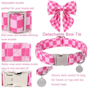 UP URARA PUP Pink Plaid Bowtie Dog Collar - Perfect for Summer Adventures