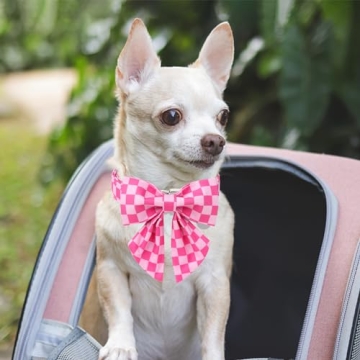 Stylish Adjustable Pink Plaid Bowtie Dog Collar for Dogs