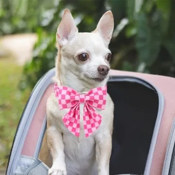 Stylish Adjustable Pink Plaid Bowtie Dog Collar for Dogs