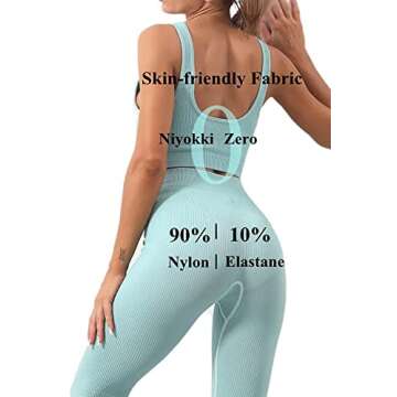 Workout Sets for Women, Seamless Crop Tops Leggings Matching 2 Pieces Outfits, Sexy Two Piece Yoga Workout Outfits (S, Blue)
