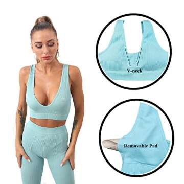 Workout Sets for Women, Seamless Crop Tops Leggings Matching 2 Pieces Outfits, Sexy Two Piece Yoga Workout Outfits (S, Blue)