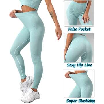 Workout Sets for Women, Seamless Crop Tops Leggings Matching 2 Pieces Outfits, Sexy Two Piece Yoga Workout Outfits (S, Blue)