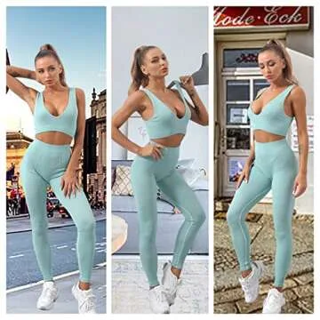 Workout Sets for Women, Seamless Crop Tops Leggings Matching 2 Pieces Outfits, Sexy Two Piece Yoga Workout Outfits (S, Blue)