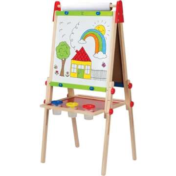 Hape Kinder Spiel-Tafel aus Holz | Preisgekrönte doppelseitige Kindertafel höhenverstellbar mit Papierrolle, Kreidetafel, Whiteboard & Rolle Malpapier 38cm x 20m Ersatzpapierrolle