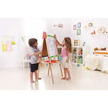 Hape Kinder Spiel-Tafel aus Holz | Preisgekrönte doppelseitige Kindertafel höhenverstellbar mit Papierrolle, Kreidetafel, Whiteboard & Rolle Malpapier 38cm x 20m Ersatzpapierrolle