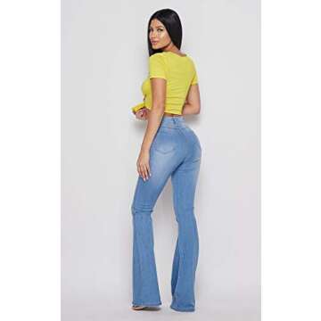 SOHO GLAM High Waisted Stretchy Elastic Bell Bottom Jeans Women Denim Pant-L