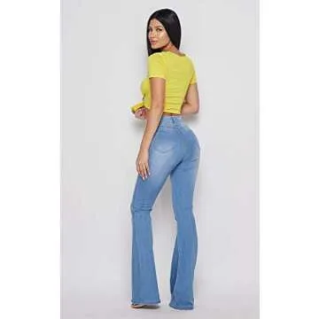 SOHO GLAM High Waisted Stretchy Elastic Bell Bottom Jeans Women Denim Pant-L