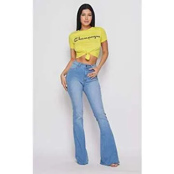 SOHO GLAM High Waisted Stretchy Elastic Bell Bottom Jeans Women Denim Pant-L