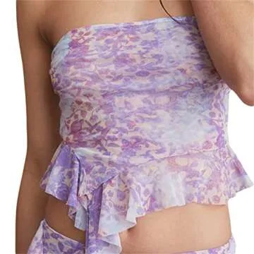 Faretumiya Women Two Piece Outfit Cami Top Skirt Set Sleeveless Bodycon 2 Piece Tube Top Mini Skirt Y2k Matching Set Suiting(Purple,Small)