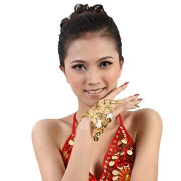 FZBNSRKO 2 Pcs Belly Dance Gold Triangle Bracelet Gypsy Jewelry Coin Bracelet Wrist Hand Bracelet Ba...